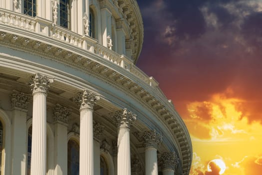 sunset light on washington dc capitol detail Usa