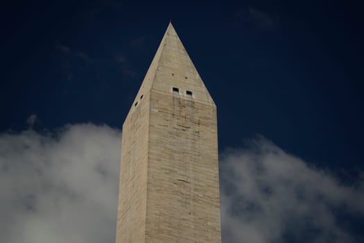 The washington dc monument detail on the deep blue sky background