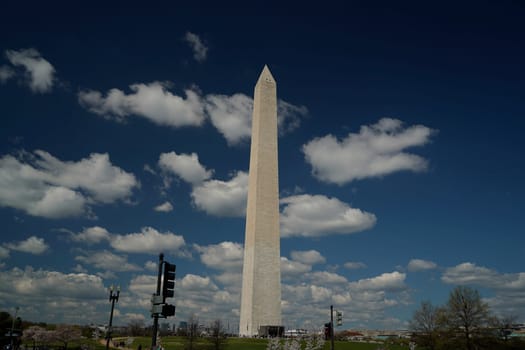 The washington dc monument detail on the deep blue sky background