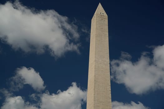 The washington dc monument detail on the deep blue sky background