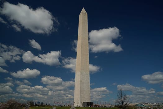 The washington dc monument detail on the deep blue sky background