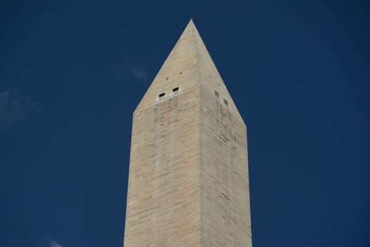 The washington dc monument detail on the deep blue sky background