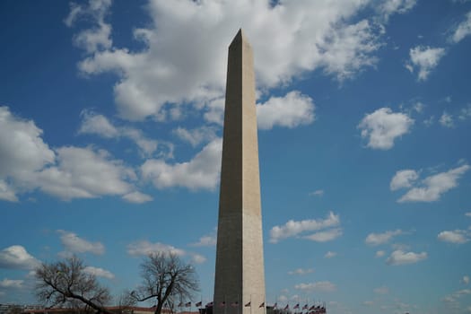 The washington dc monument detail on the deep blue sky background