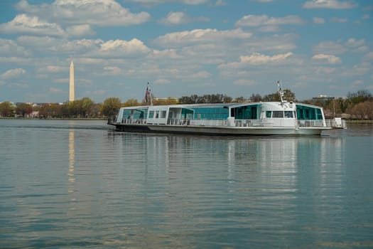 george washington monument view from a cruise on potomac river washignton dc on riverboat water taxi