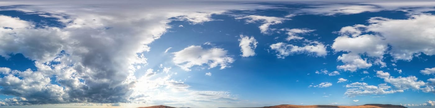 sky panorama with clouds without ground, for easy use in 3D graphics and panorama for composits in aerial and ground spherical panoramas as a sky dome