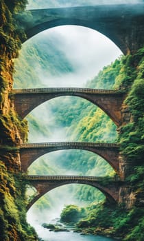 Rainbow Bridge. Arching across a misty gorge, a rainbow bridge connects two worlds. Its colors shift with the light, and travelers-human or magical, cross between realms. The bridge's ephemeral beauty.