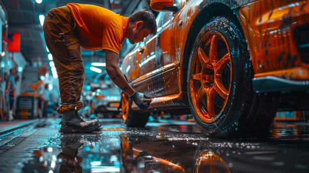 Car repair at a service station.