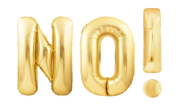 No! Denial concept made of golden inflatable balloons isolated on white background