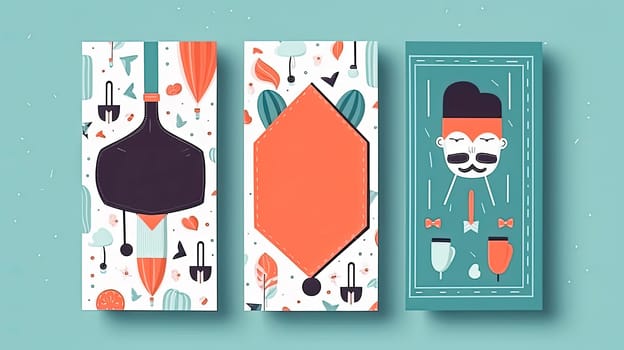 Three cards with different designs and one of them has a man with a mustache. happy father's day concept