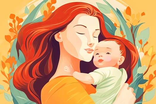 A woman is holding a baby in her arms. The baby is smiling and the woman is looking at the baby with a loving expression. Concept of warmth and affection between the mother and child