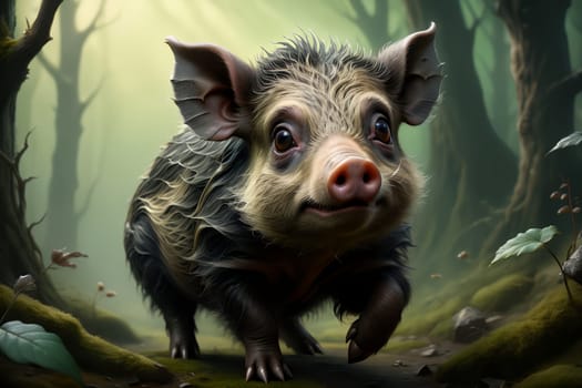 Cute little pig in the habitat. AI generated image.