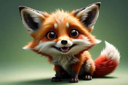 cute fox isolated on green background. AI generated image.