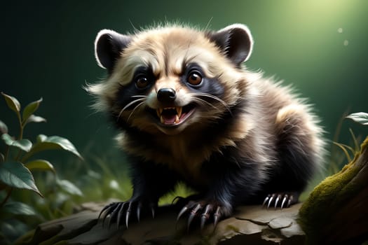 Cute wolverine in the habitat. AI generated image.