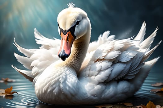 Cute little swan in the environment. AI generated image.