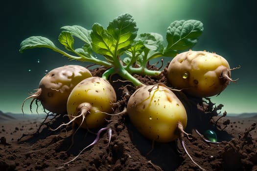 planting potatoes isolated on light green background