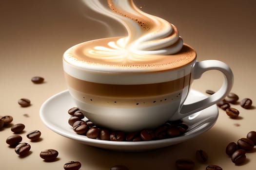 coffee with whipped milk foam in a cup. AI generated image.