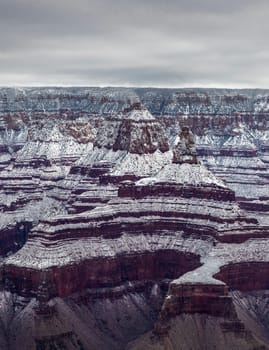Fresh snow has fallen at the North Rim of The Grand Canyon at Grand Canyon National Park, Arizona