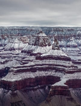 Fresh snow has fallen at the North Rim of The Grand Canyon at Grand Canyon National Park, Arizona