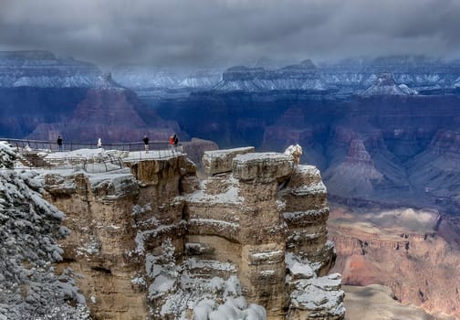 Fresh snow has fallen at the North Rim of The Grand Canyon at Grand Canyon National Park, Arizona