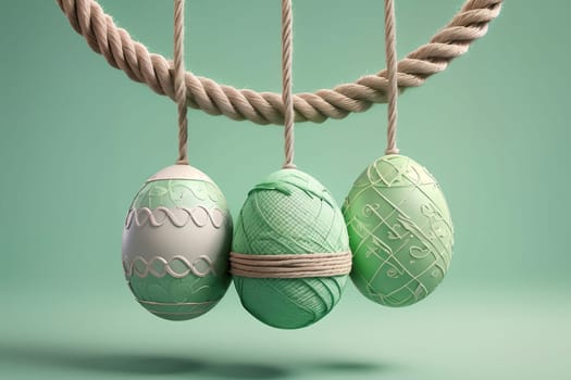 Easter eggs, isolated on a light green background, greeting card