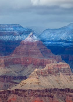 Fresh snow has fallen at the North Rim of The Grand Canyon at Grand Canyon National Park, Arizona