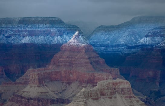 Fresh snow has fallen at the North Rim of The Grand Canyon at Grand Canyon National Park, Arizona