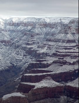 Fresh snow has fallen at the North Rim of The Grand Canyon at Grand Canyon National Park, Arizona