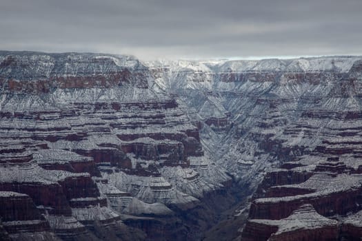 Fresh snow has fallen at the North Rim of The Grand Canyon at Grand Canyon National Park, Arizona