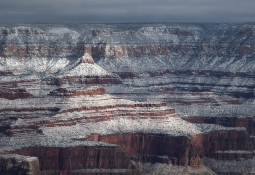 Fresh snow has fallen at the North Rim of The Grand Canyon at Grand Canyon National Park, Arizona