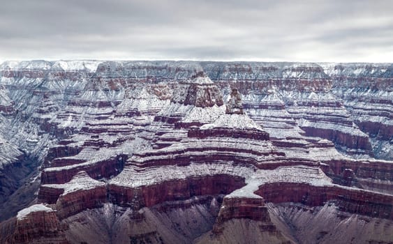 Fresh snow has fallen at the North Rim of The Grand Canyon at Grand Canyon National Park, Arizona