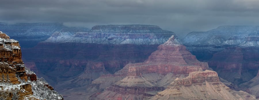 Fresh snow has fallen at the South and North Rims of The Grand Canyon at Grand Canyon National Park, Arizona