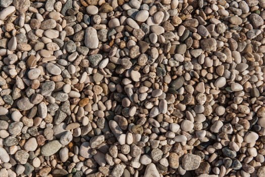 Pebbles on the seashore, close-up. Natural background