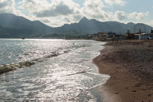 Beach Relaxation at the Black Sea. Fairy-tale Moments of a Sunny Day. The concept of tourism and sea travel.