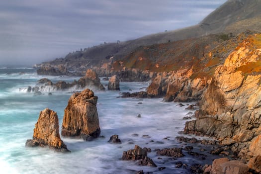 The surf is up along the Pacific Ocean Coastline at Garrapata State Park, Carmel, California