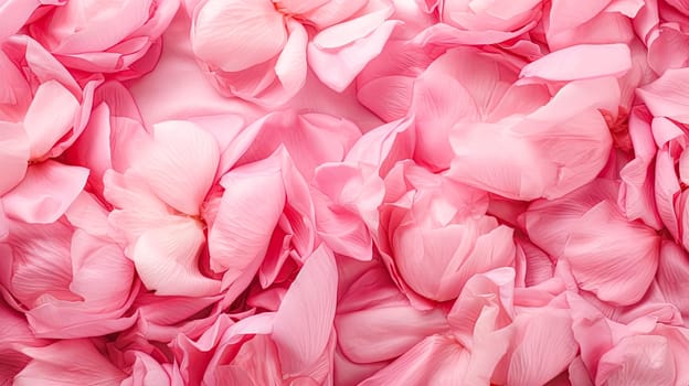 A close up of pink flower petals. Concept of beauty and delicacy, as the petals are small and scattered throughout the frame. The pink color of the petals adds a touch of romance