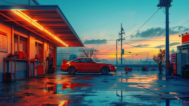 Car repair at a service station.