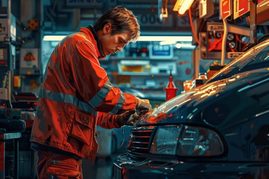 Car repair at a service station.