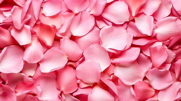 A close up of pink flower petals. Concept of beauty and delicacy, as the petals are small and scattered throughout the frame. The pink color of the petals adds a touch of romance