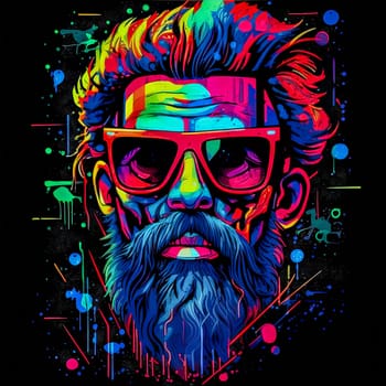 A man with a beard and sunglasses is wearing headphones. The image has a cool, futuristic vibe