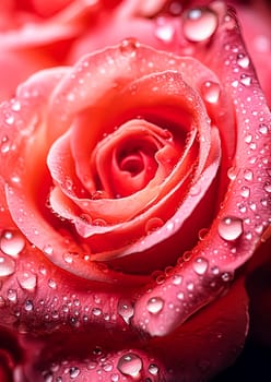 A close up of a red rose with water droplets on it. The droplets give the rose a fresh and vibrant appearance