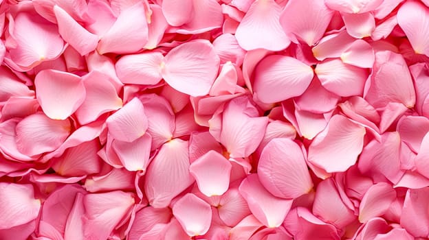 A close up of pink flower petals. Concept of beauty and delicacy, as the petals are small and scattered throughout the frame. The pink color of the petals adds a touch of romance