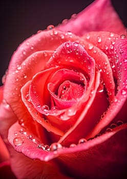 A close up of a red rose with water droplets on it. The droplets give the rose a fresh and vibrant appearance