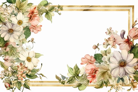 A gold frame with a floral border. The frame is white and the flowers are orange