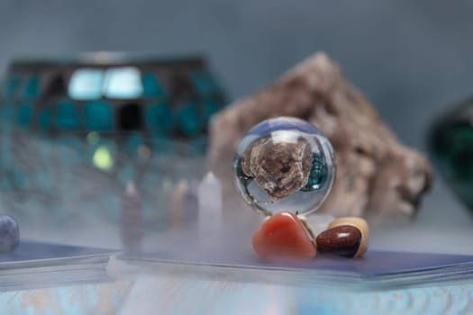 Fortune Telling Table with a crystal ball and tarot cards