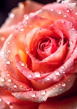 A close up of a red rose with water droplets on it. The droplets give the rose a fresh and vibrant appearance