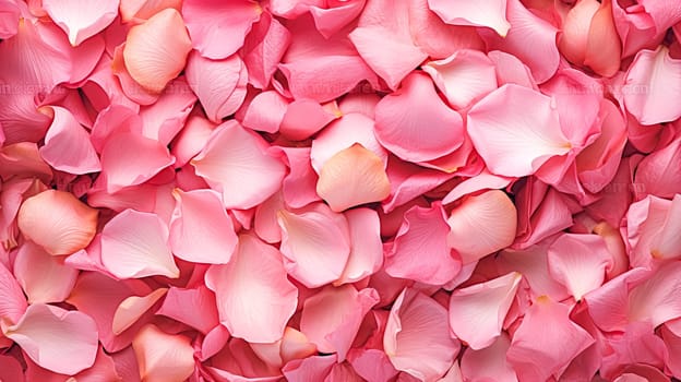 A close up of pink flower petals. Concept of beauty and delicacy, as the petals are small and scattered throughout the frame. The pink color of the petals adds a touch of romance