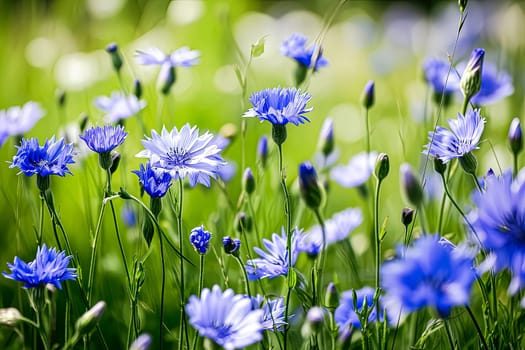 A close up of blue flowers with a blue background. The flowers are in full bloom and the blue color is vibrant and eye-catching