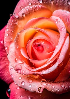 A close up of a red rose with water droplets on it. The droplets give the rose a fresh and vibrant appearance