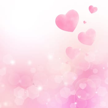 Illustration, hearts and creative shape for care or devotion, care and pink background. Collection, romance and bokeh for valentines day celebration, icon and abstract for support or peace emotion.