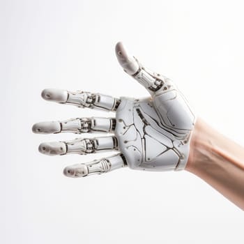 Human robot cyborg hand with artificial intelligence, future technologies. Internet and digital technologies. Global network. Integrating technology and human interaction. Digital technologies